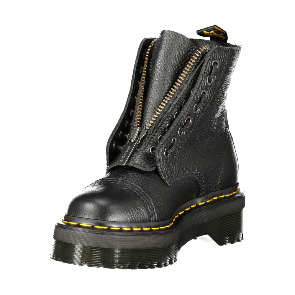 Schwarze Leder-Stiefelette mit Keilabsatz und Plateau