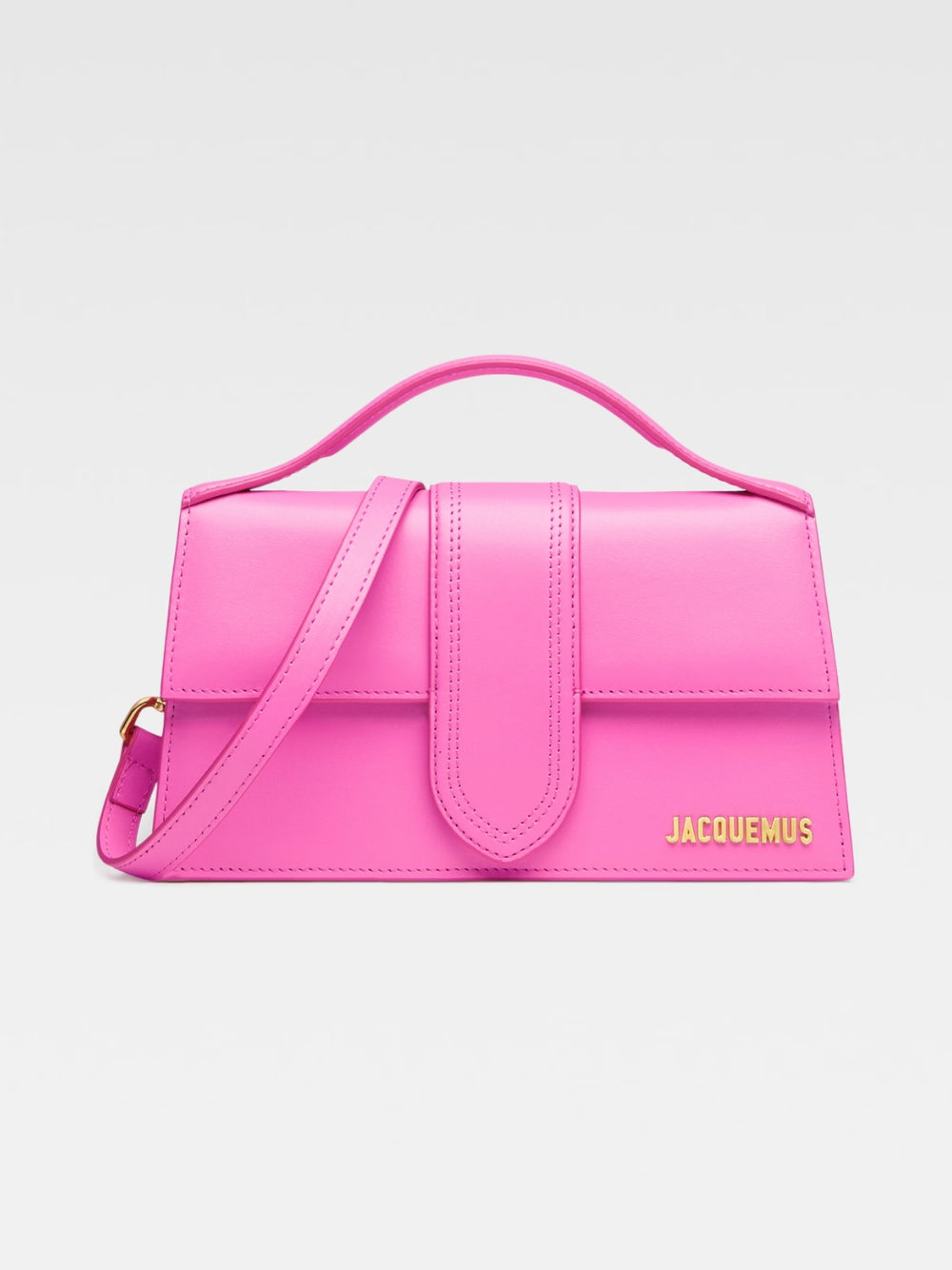 Neon Pink Leather Le Grand Bambino Handbag by Jacquemus