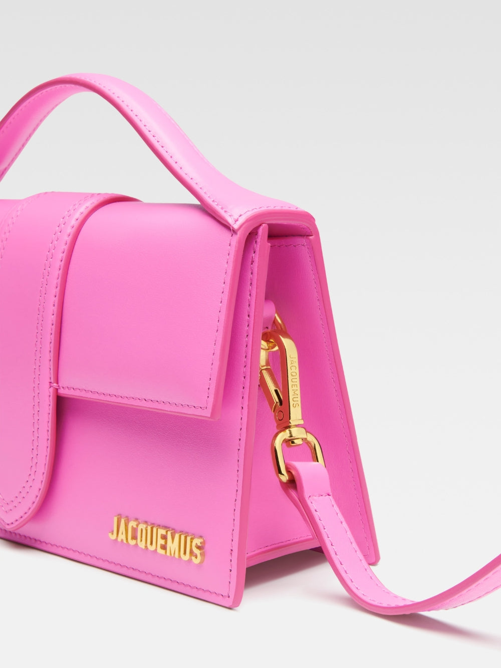 Neon Pink Leather Le Grand Bambino Handbag by Jacquemus