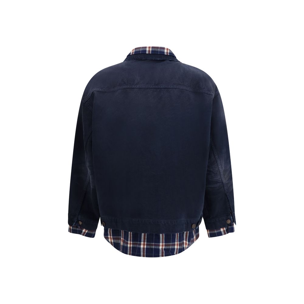 Blaue Jeansjacke aus Baumwolle mit Trompe-l’œil-Design