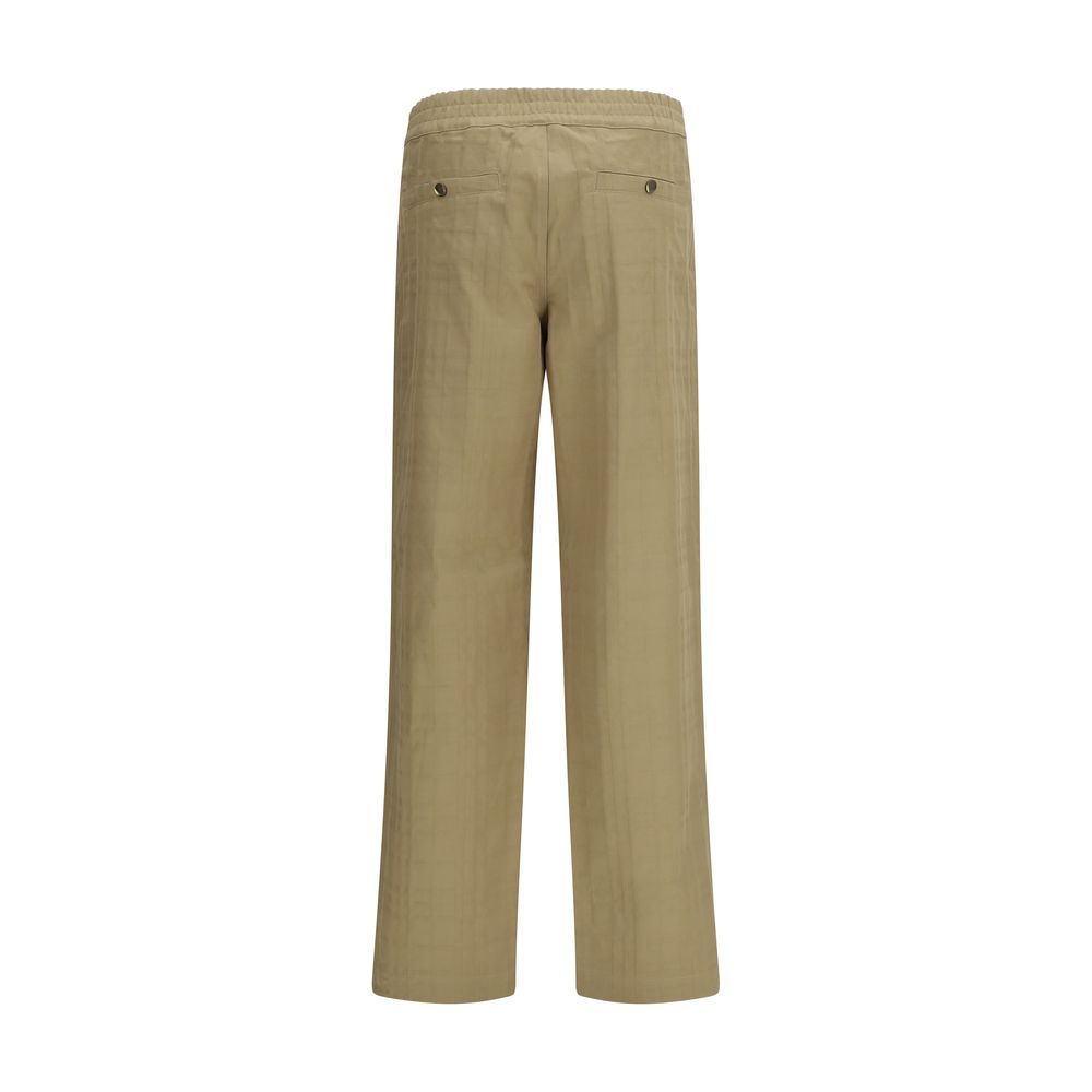 Beige Cotton Pants with Textured Check Pattern