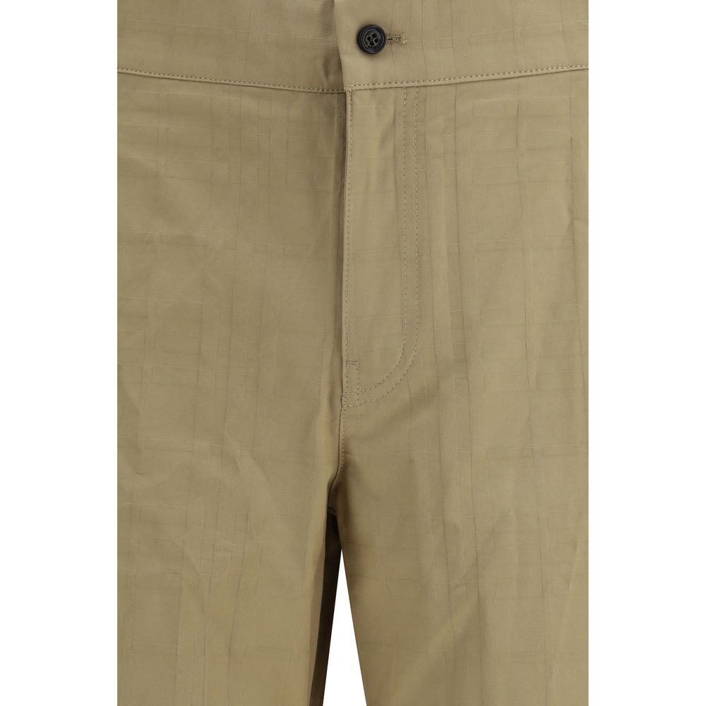Beige Cotton Pants with Textured Check Pattern
