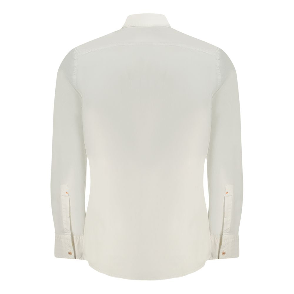 White Cotton Shirt with Italian Collar and Logo Embroidery