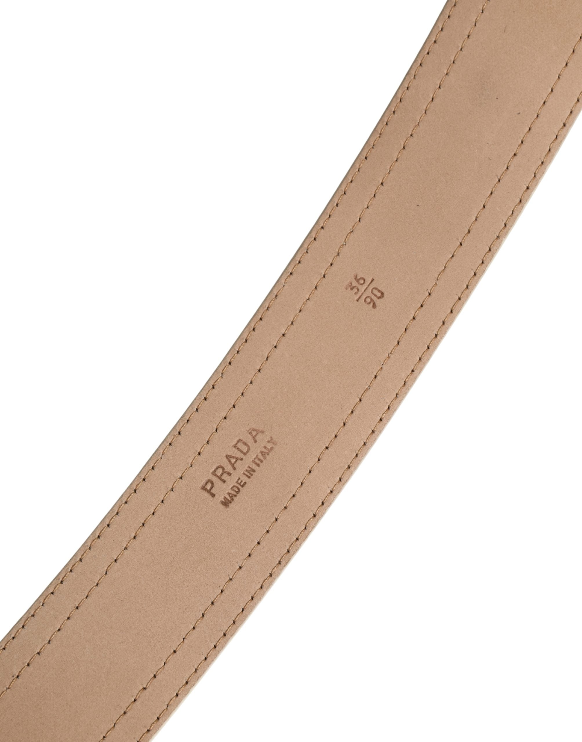 Beige Leather Waist Belt with Square Buckle