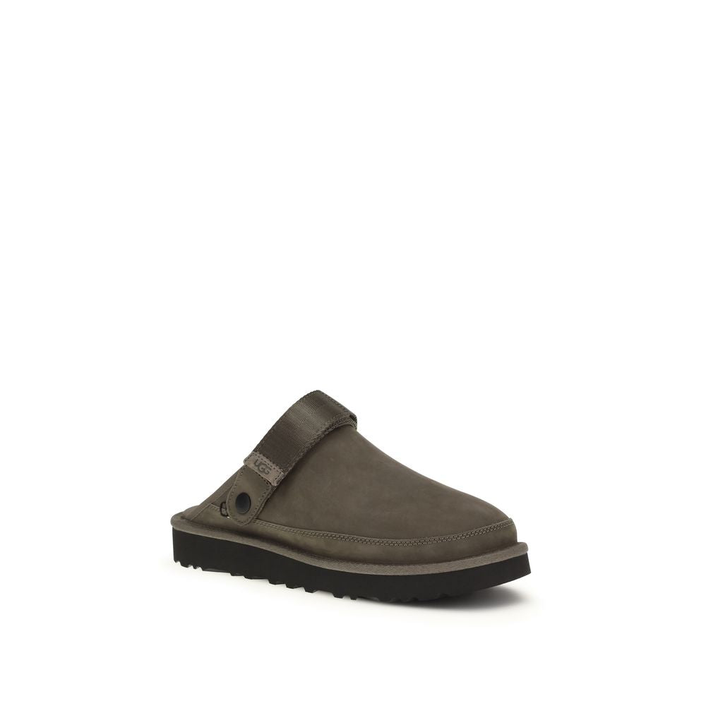 Brown Leather Nubuck Mules with Adjustable Heel Strap