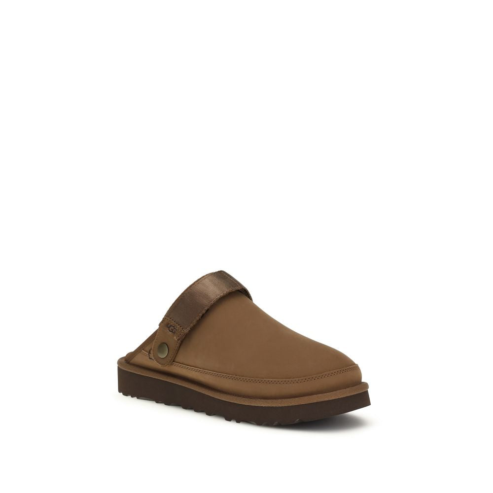 Brown Leather Calf Mules with Adjustable Heel Strap