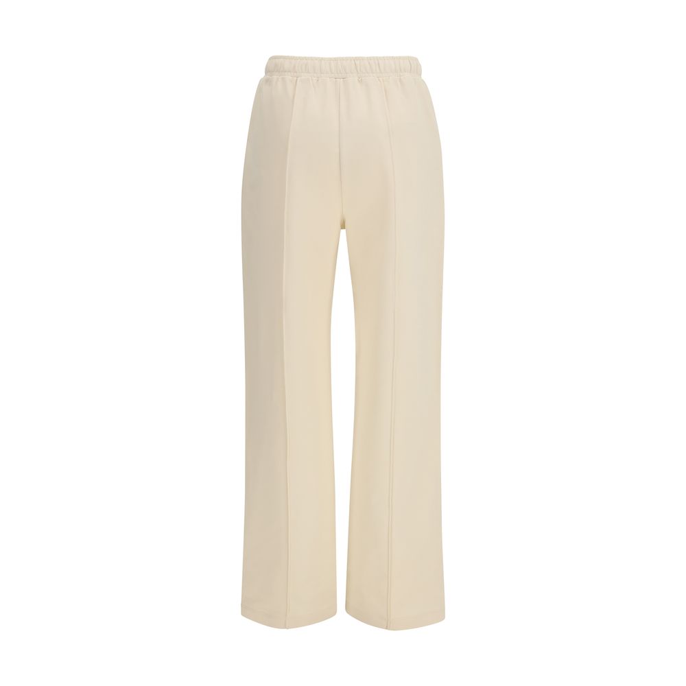 Beige Cotton Athletic Pants with Drawstring Waist