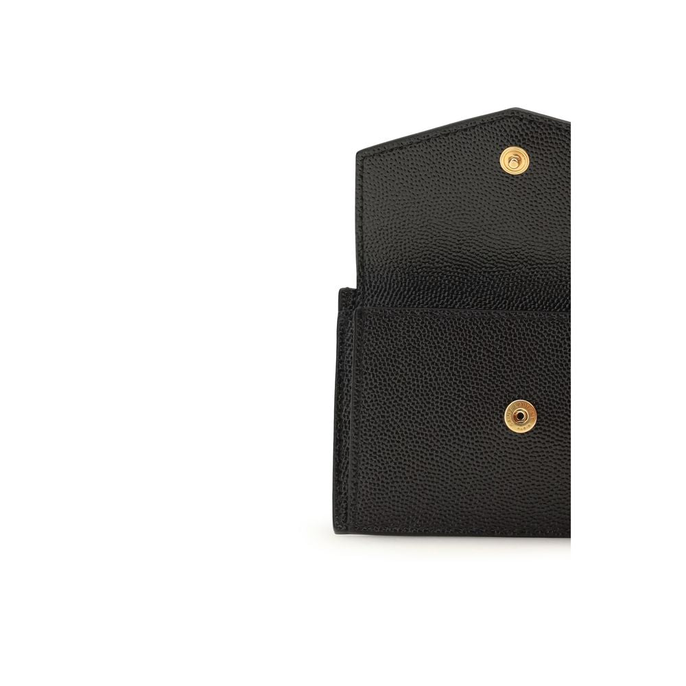 Black Leather Wallet with YSL Monogram
