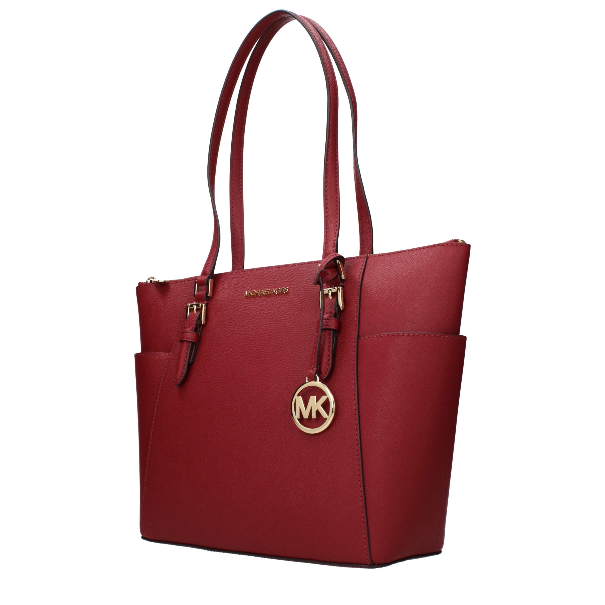Red Leather Shoulder Bag with Front Logo Detail