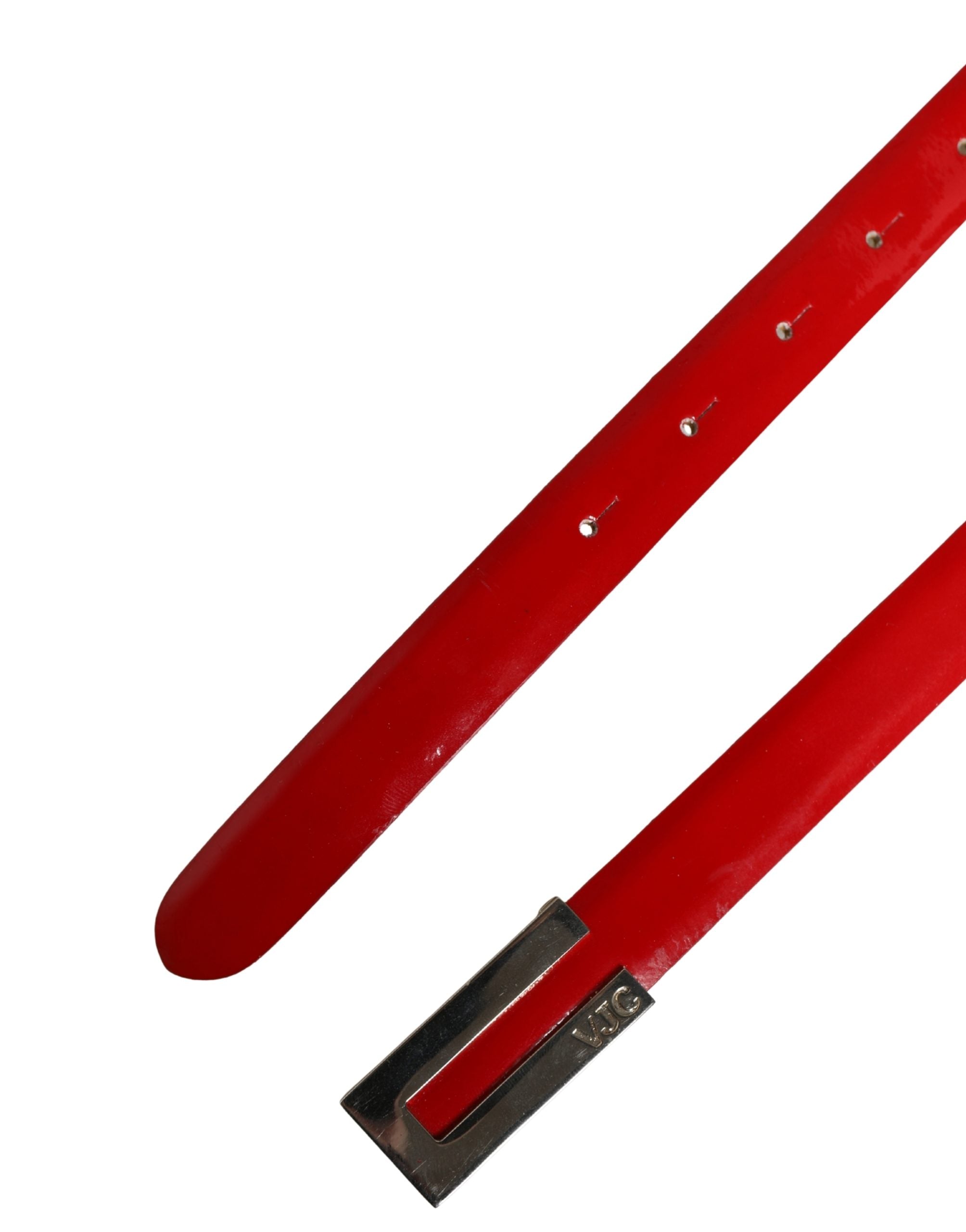Red Leather Belt with Silver Metal Buckle by Versace Jeans Couture