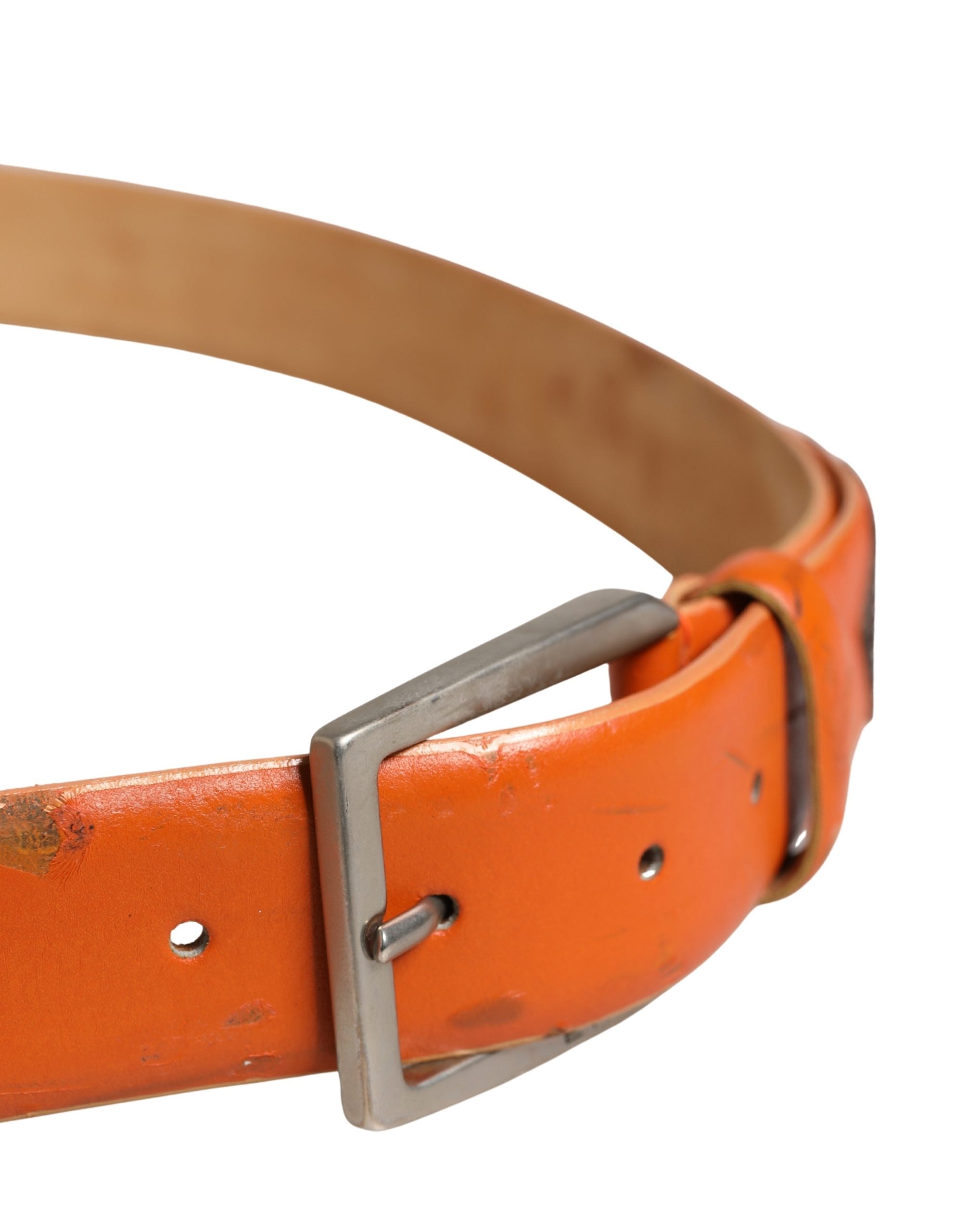 Orange Leather Belt with Silver Buckle by ETRO