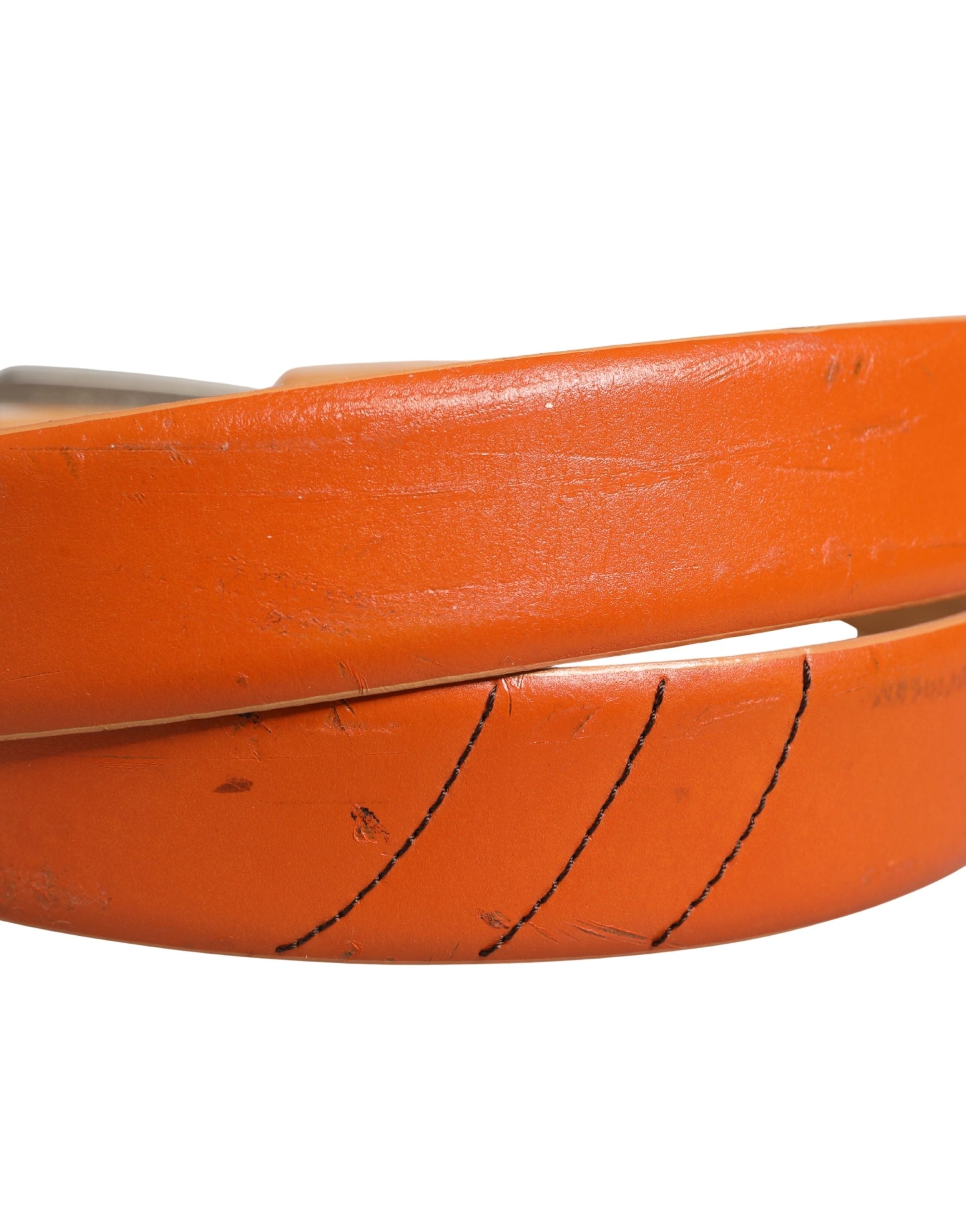 Orange Leather Belt with Silver Buckle by ETRO