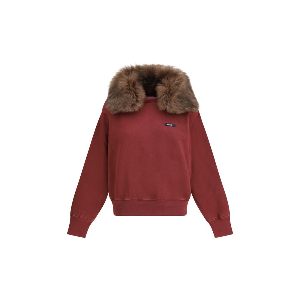 Bordeaux Cotton Sweatshirt with Shearling Collar by Prada