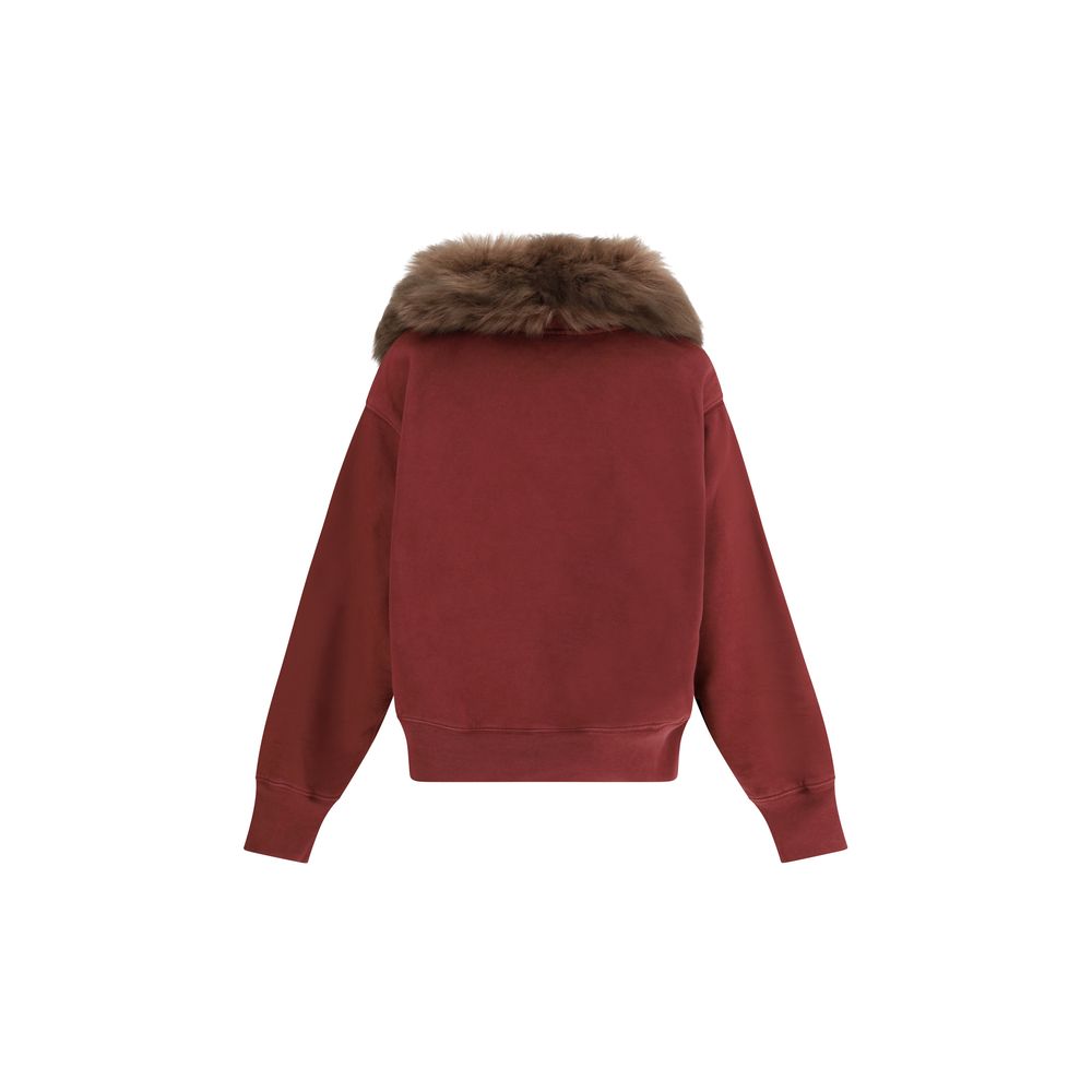 Bordeaux Cotton Sweatshirt with Shearling Collar by Prada