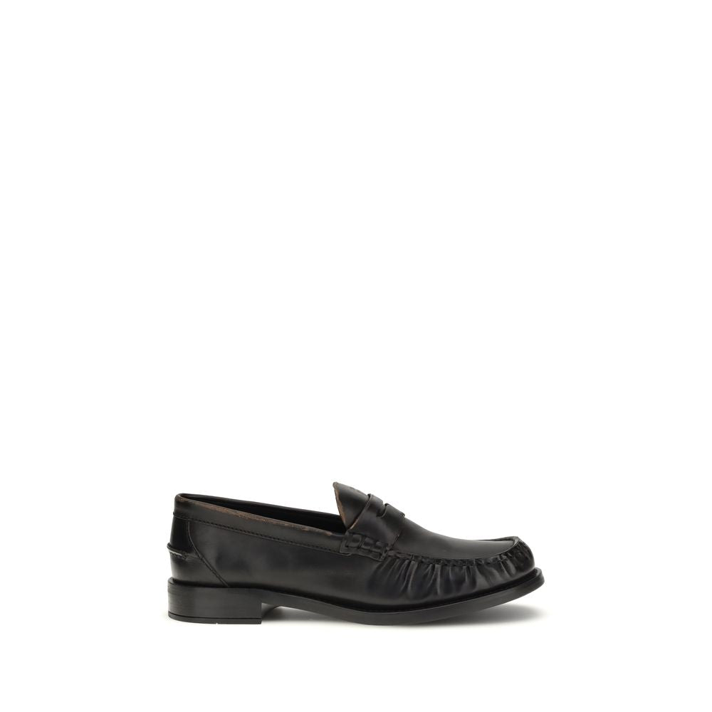 Schwarze Leder-Slipper mit Logo-Detail