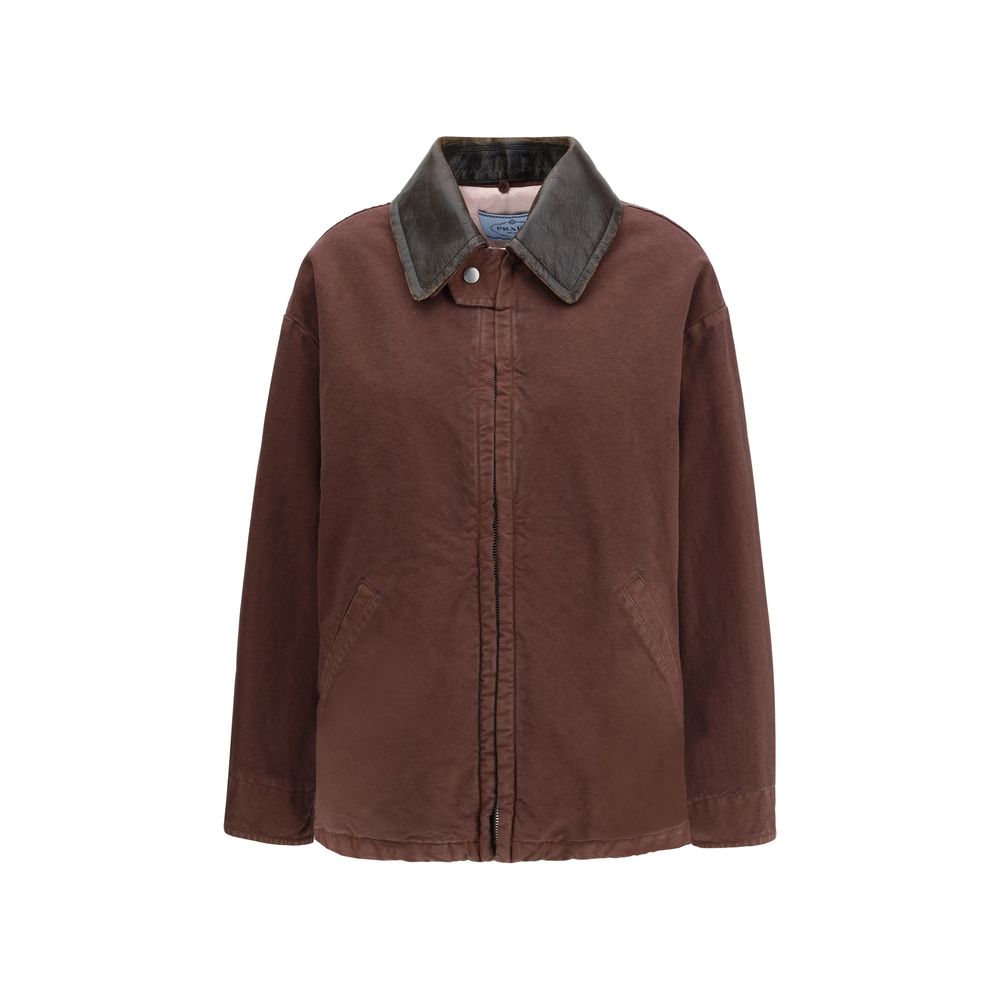 Brown Cotton Peacoat with Leather Collar