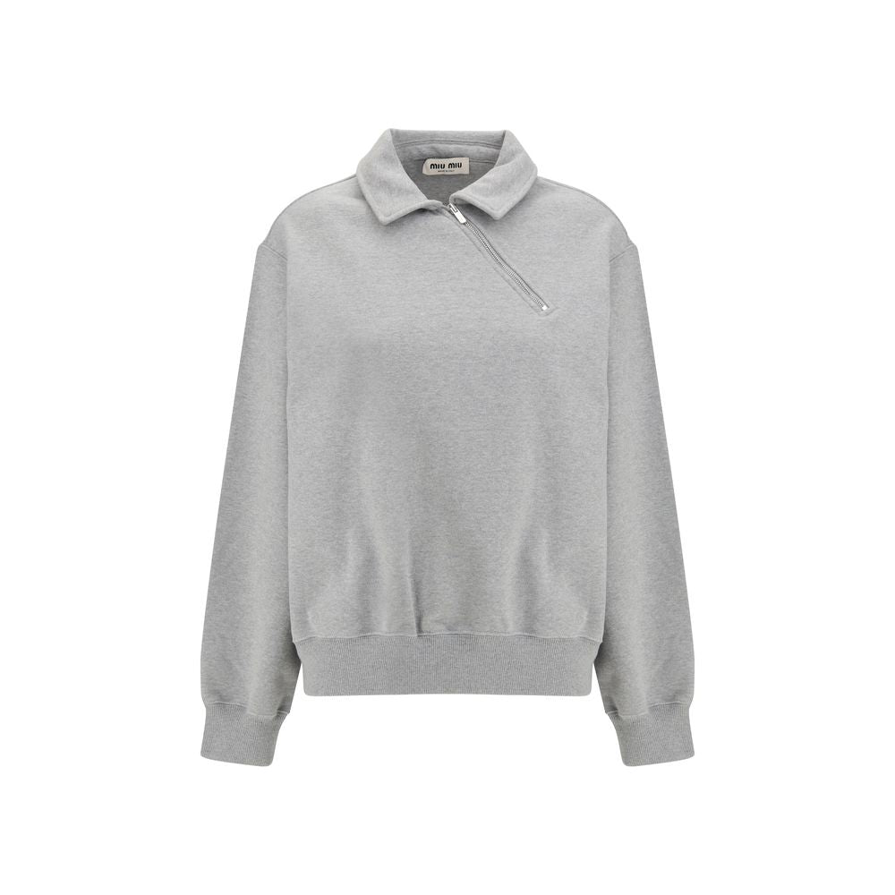 Gray Cotton Sweatshirt with Side Zip Closure