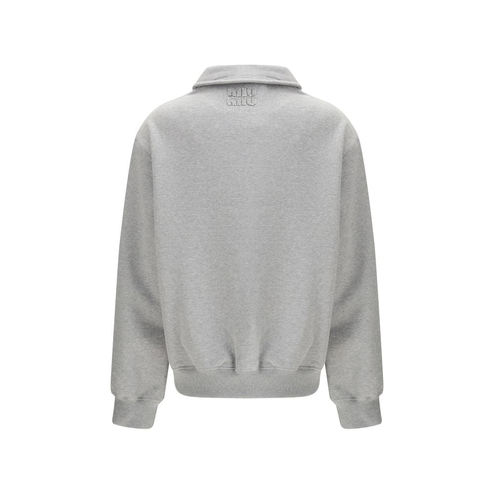 Gray Cotton Sweatshirt with Side Zip Closure