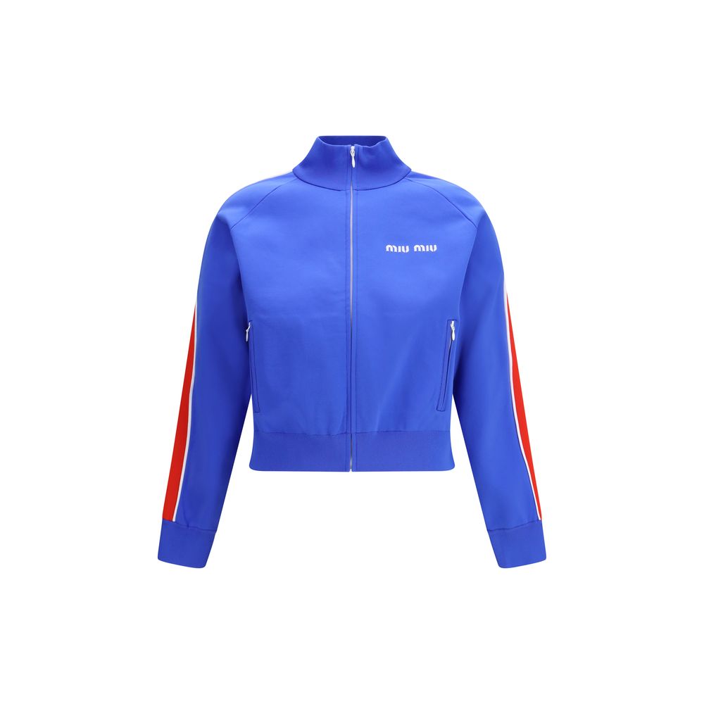 Blaues Kapuzensweatshirt aus Synthetik mit Reißverschluss und Logodetail