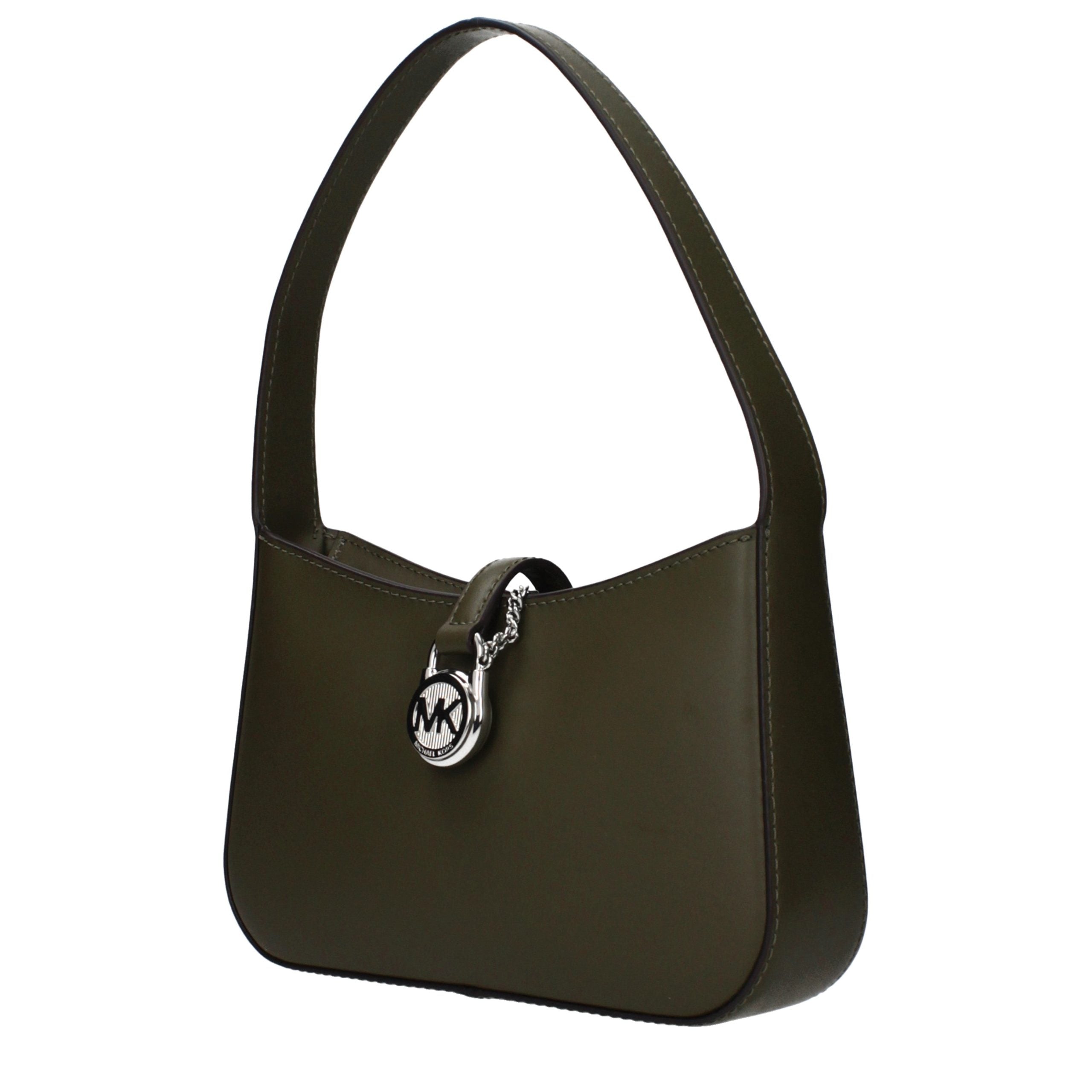 Green Leather Handbag with Front Logo Detail