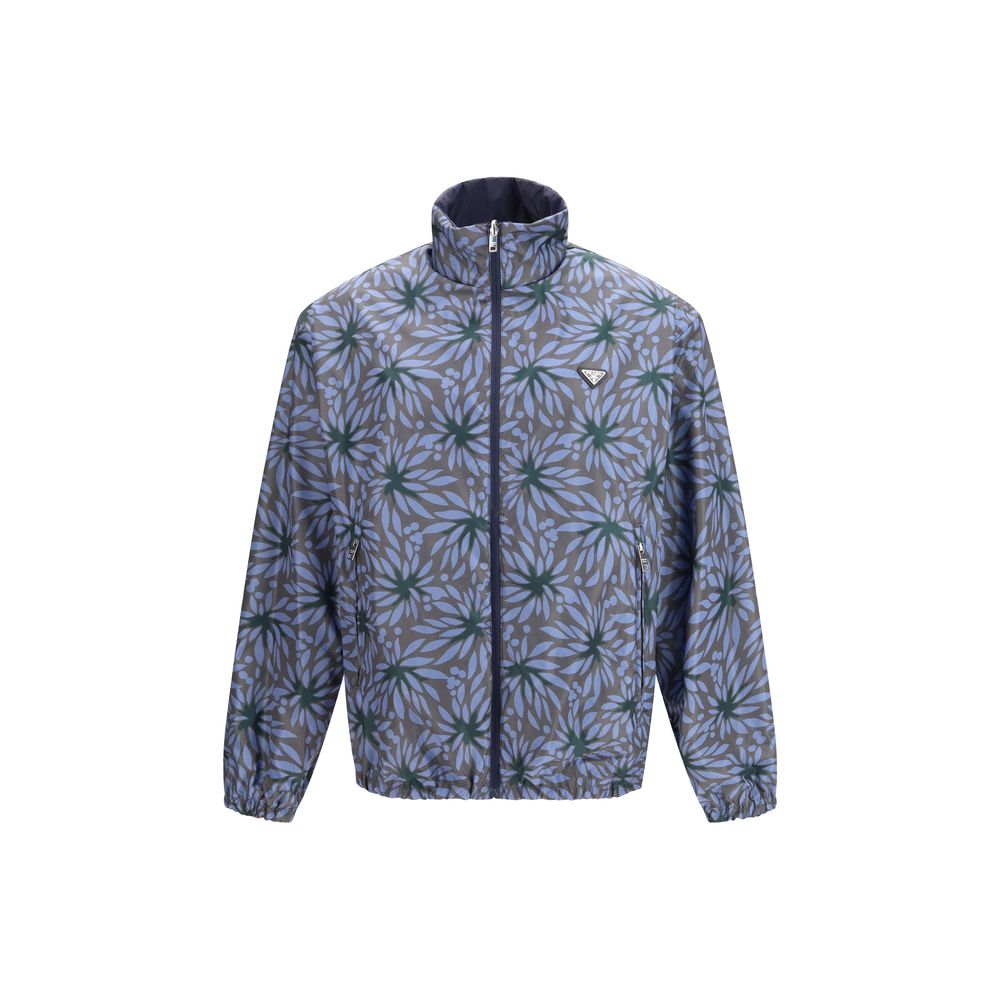 Blaue Kunstfaserjacke mit Logo-Detail