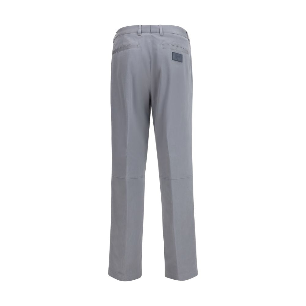 Gray Cotton Pants with Leather Logo Patch
