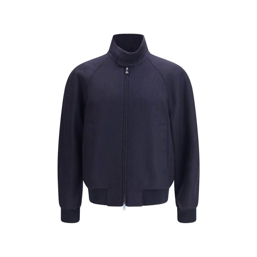 Blaue Kaschmir-Bomberjacke mit geprägtem Kragen