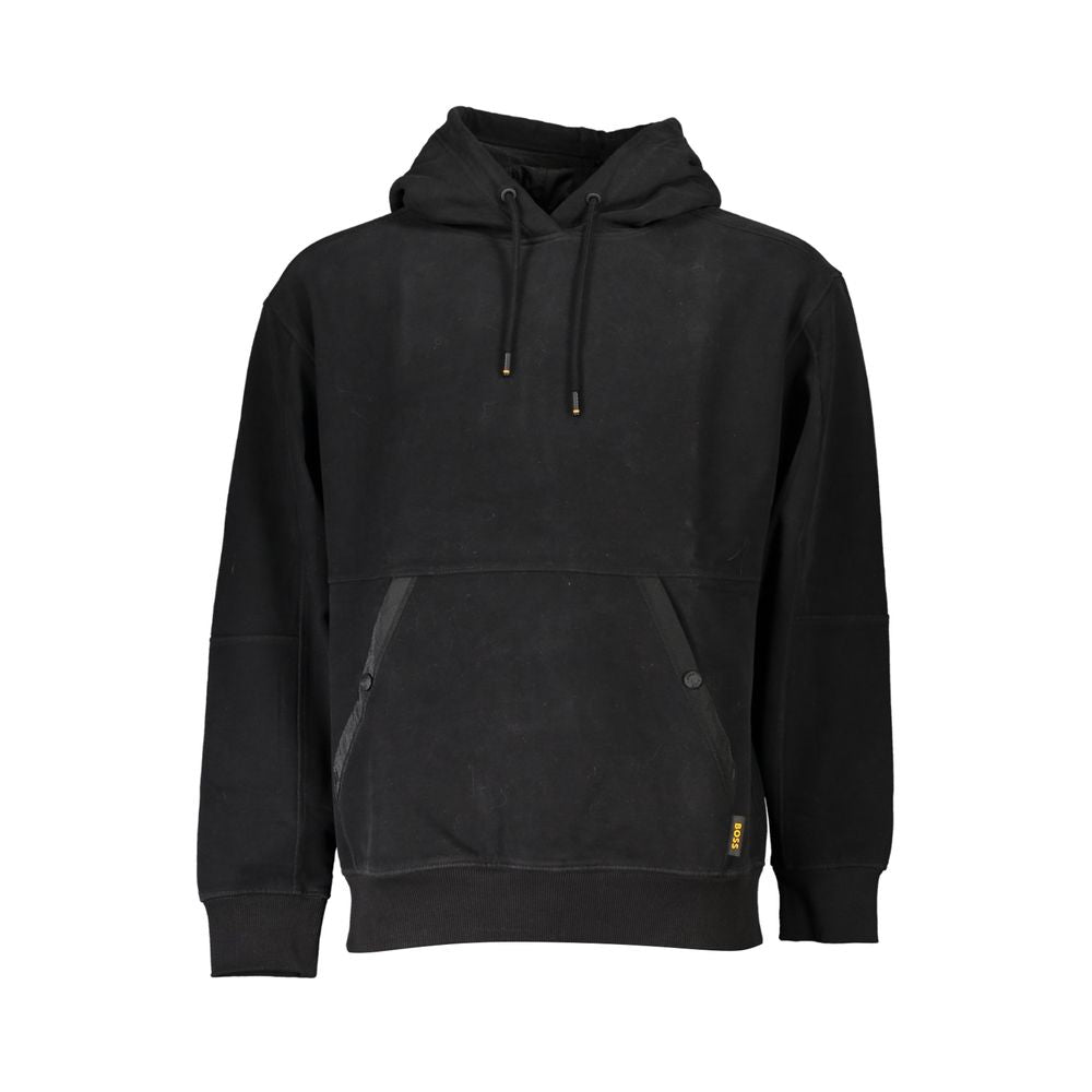 Black Cotton Blend Mens Sweatshirt with Logo Pocket