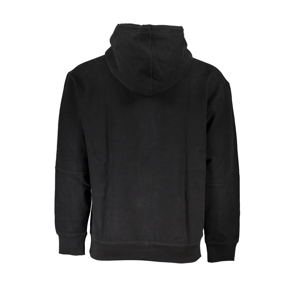 Black Cotton Blend Mens Sweatshirt with Logo Pocket