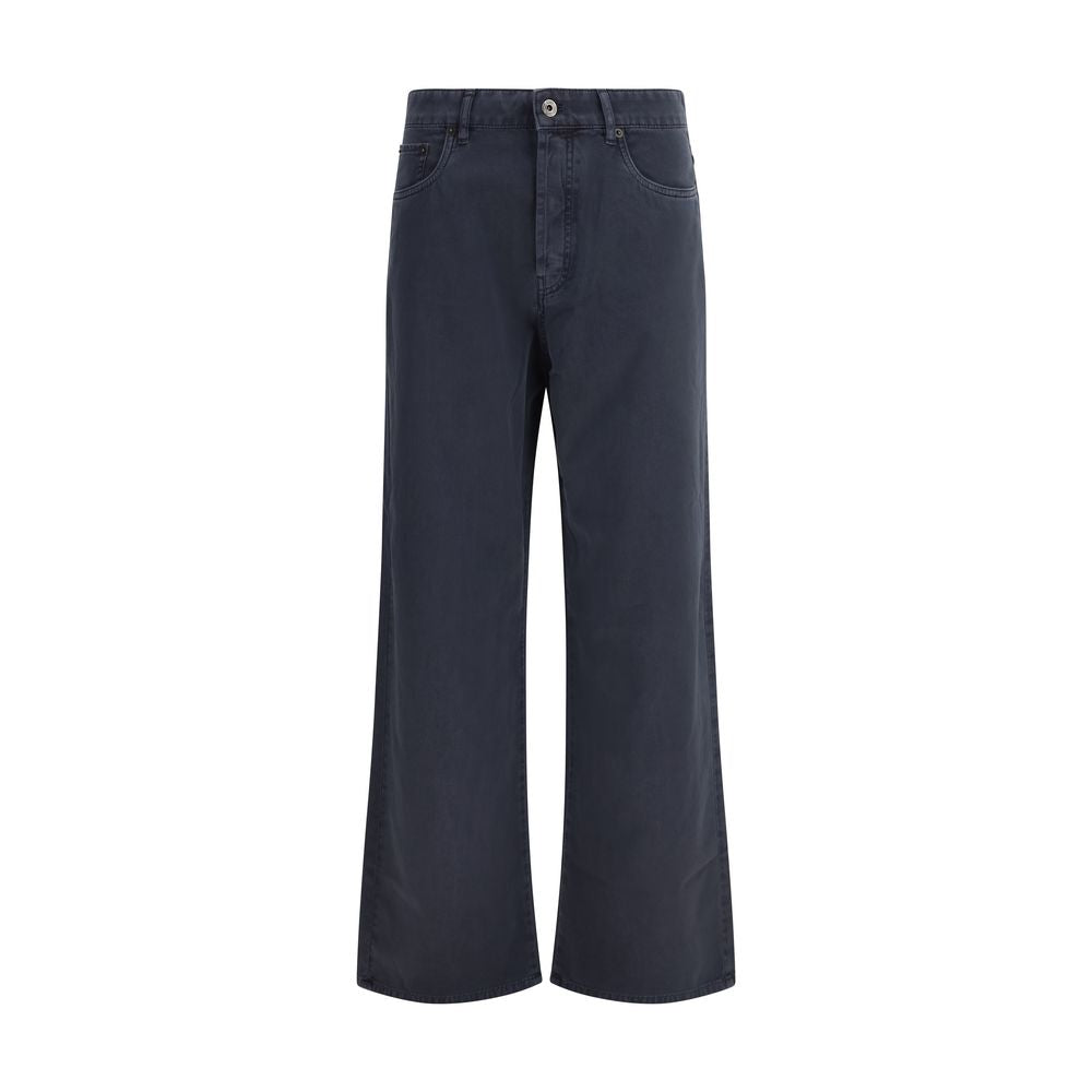 Blue Cotton Flared Jeans with Embroidered Logo