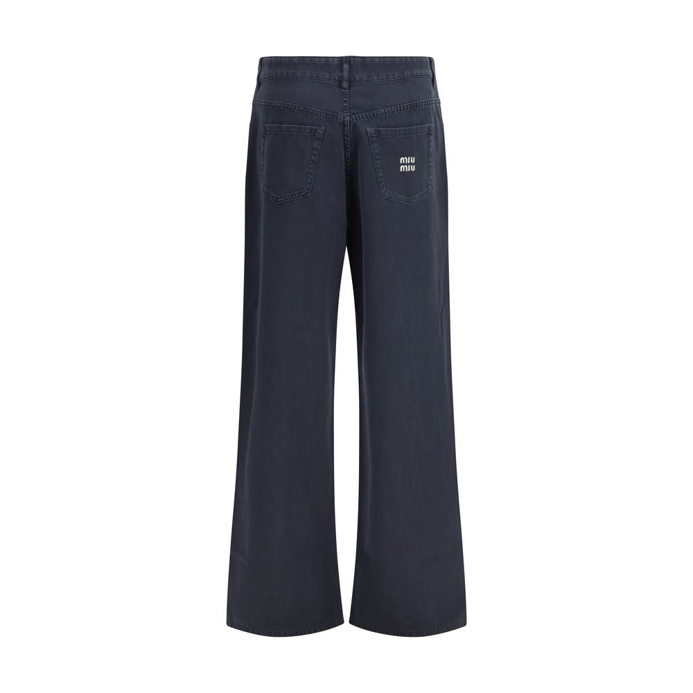 Blue Cotton Flared Jeans with Embroidered Logo