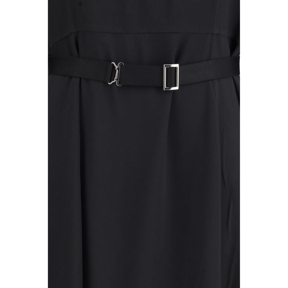 Black Wool and Silk Midi Dress with Belt by Prada