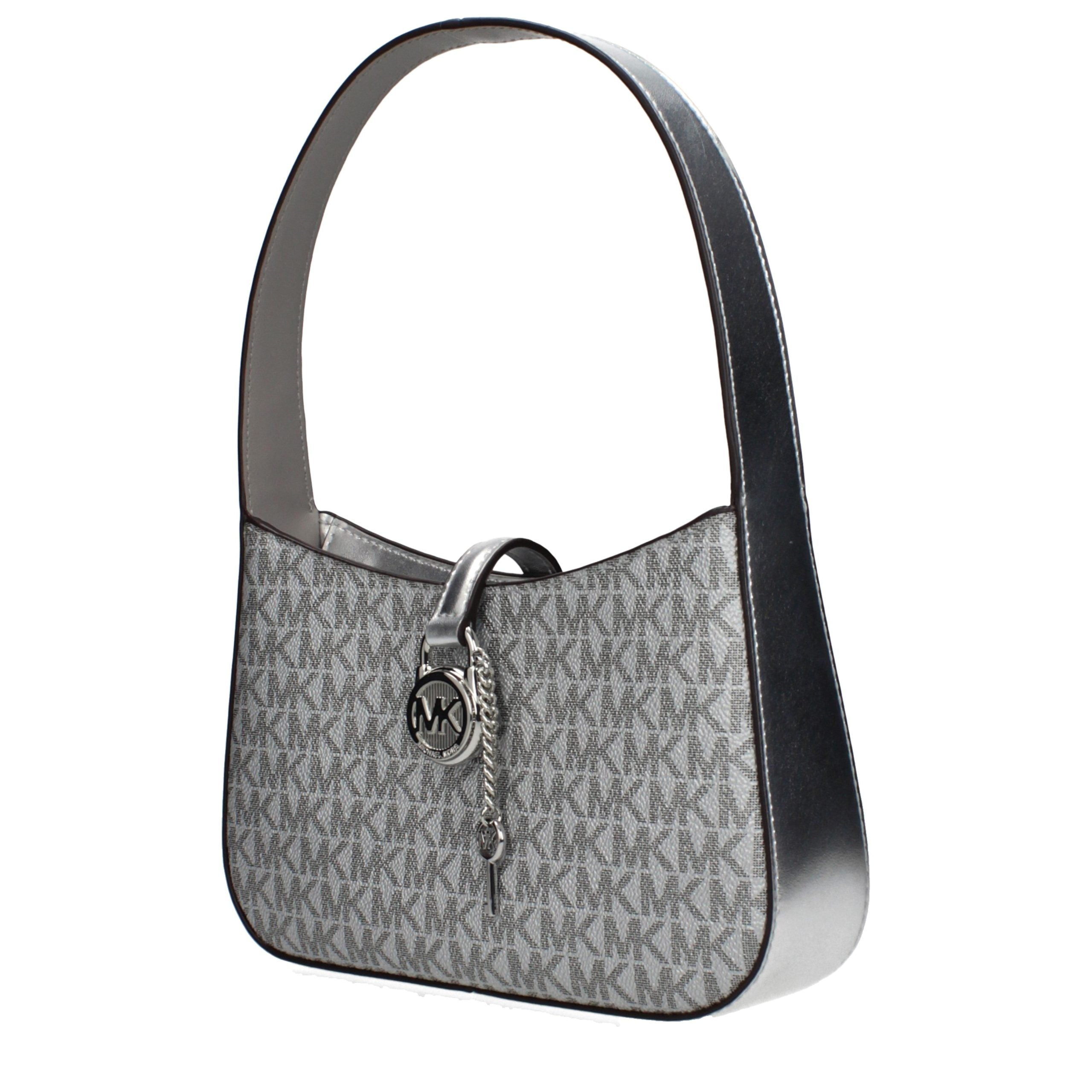 Silver Synthetic Handbag with Metallic Logo by Michael Kors