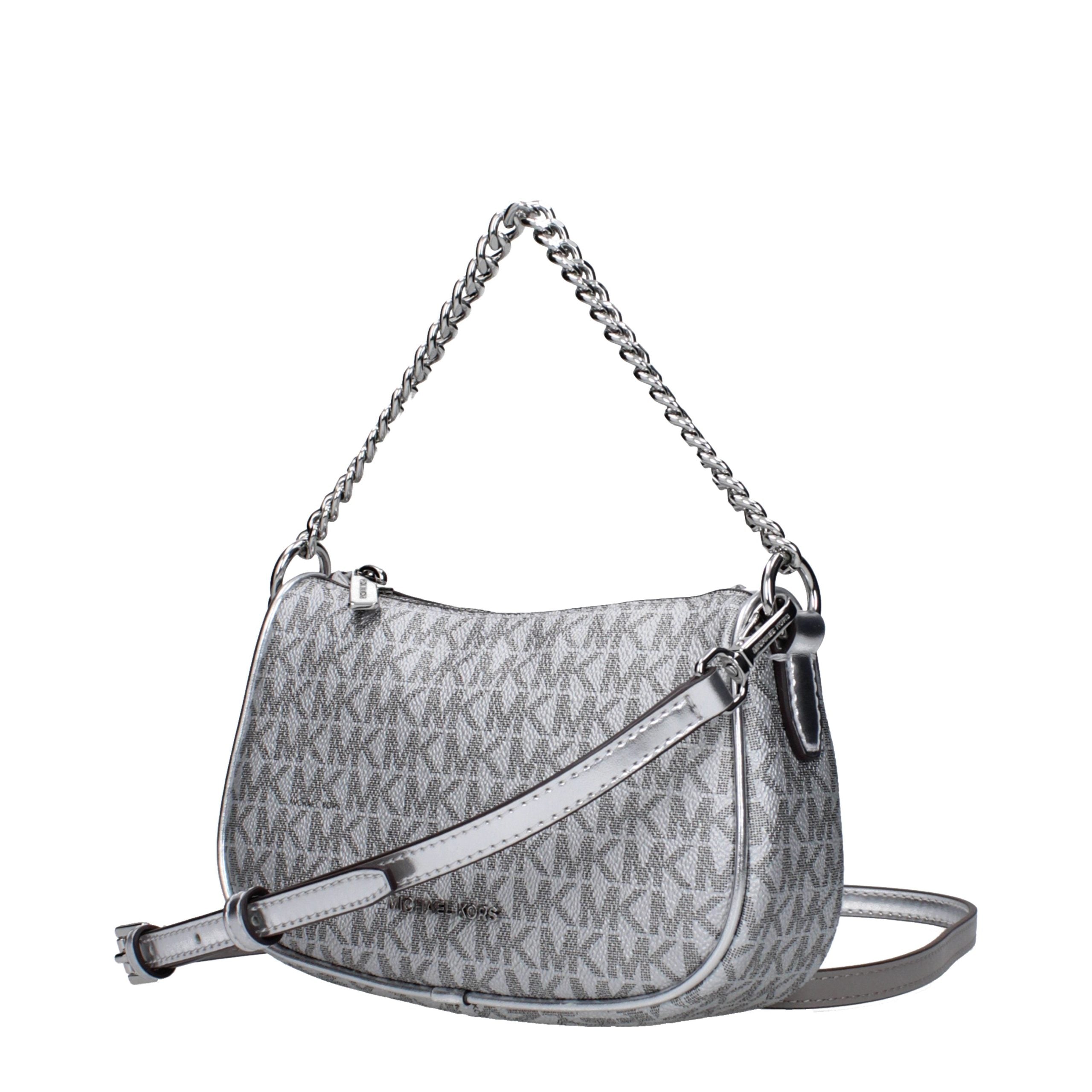 Silver Synthetic Handbag with Adjustable Strap by Michael Kors