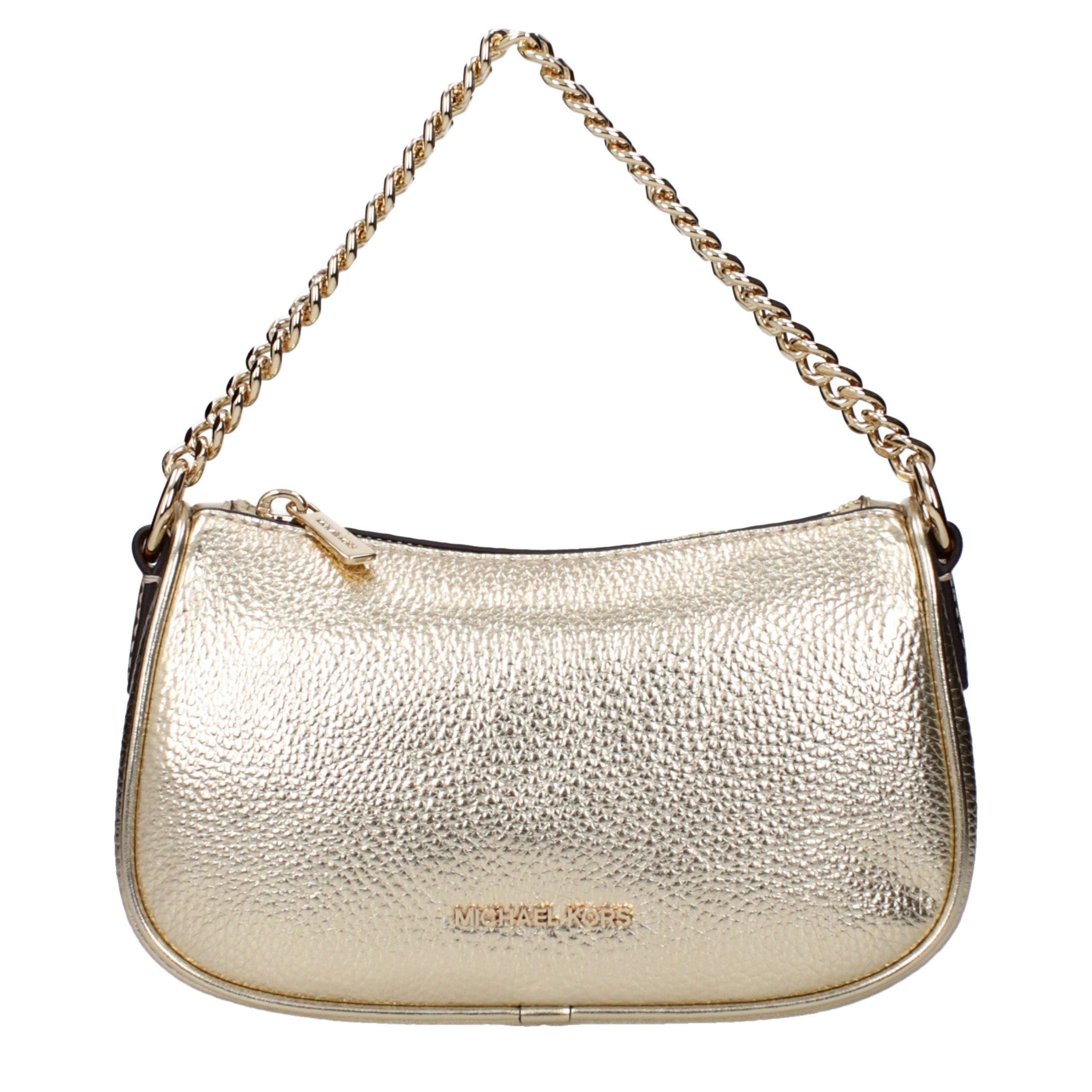 Gold Leather Handbag with Adjustable Removable Shoulder Strap