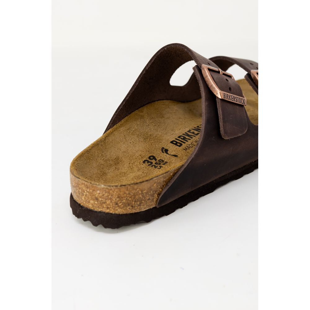 Brown Synthetic Slide Sandals with Buckle Detail
