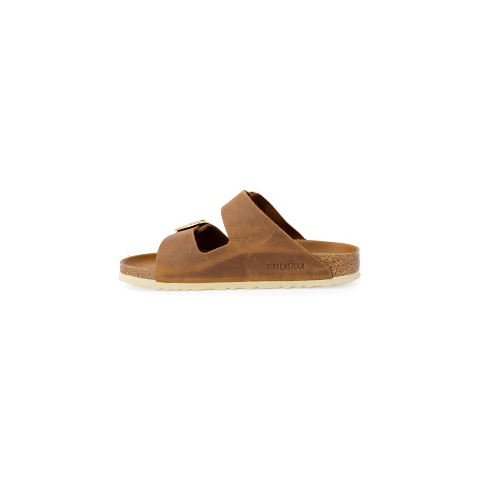 Brown Leather Slide Sandals with Buckle Detail