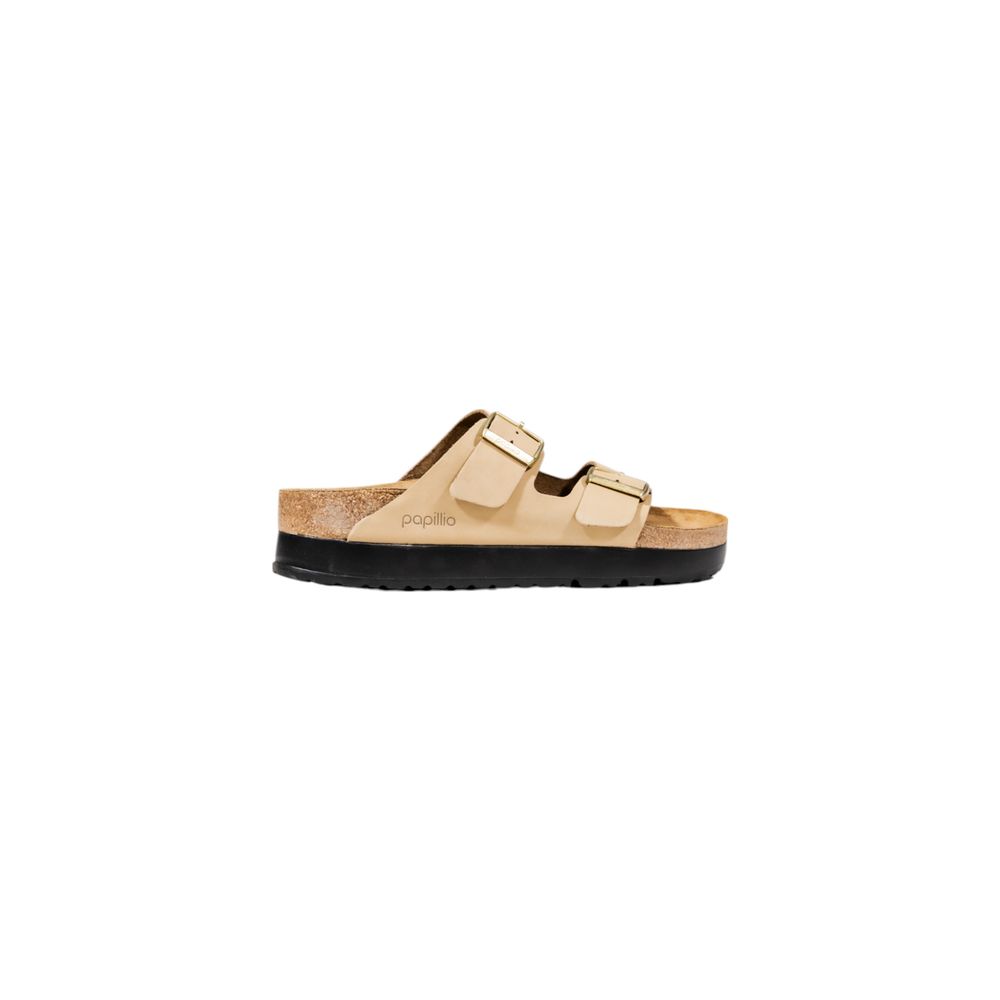Beige Plateau-Sandalen aus Synthetik mit verstellbaren Riemen