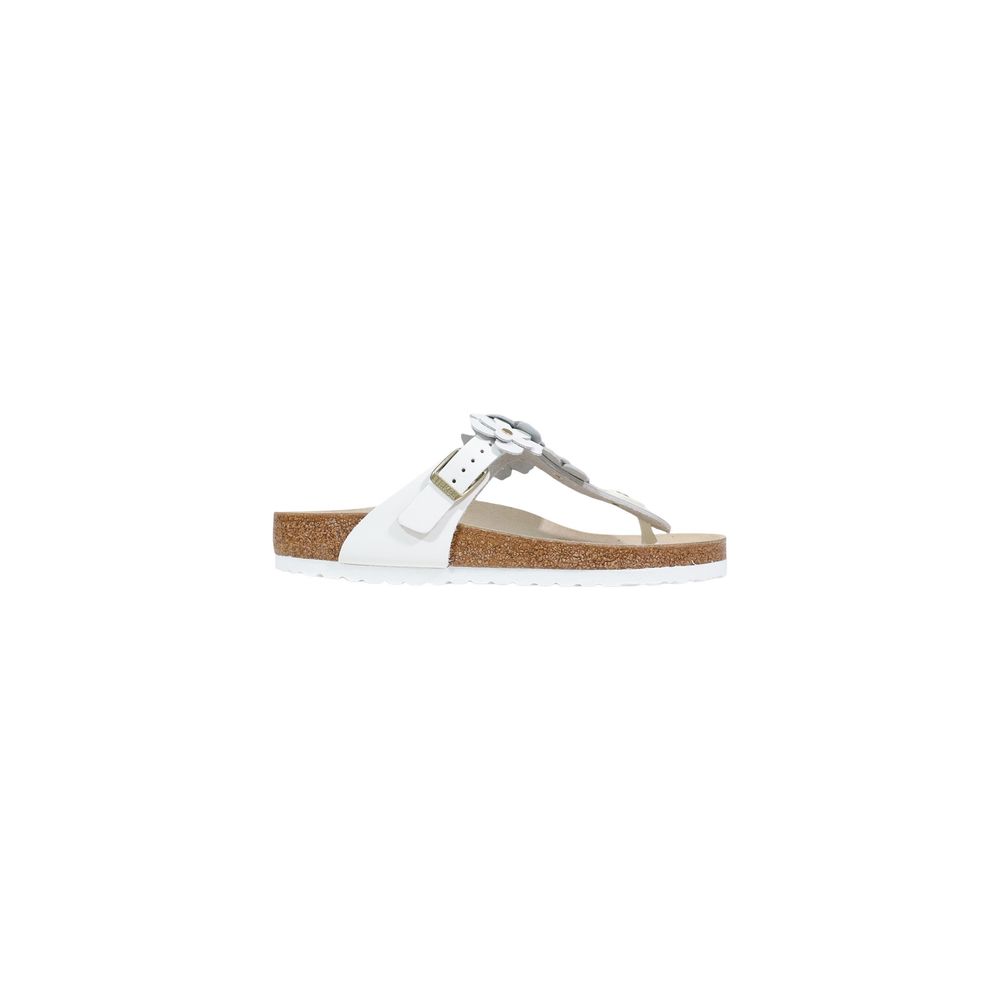 White Leather Sandals with Floral Detail
