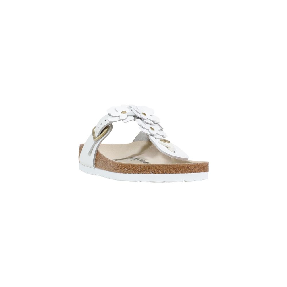 White Leather Sandals with Floral Detail