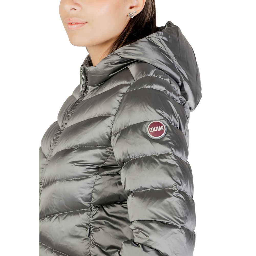 Graue Kunstdaunenjacke mit Kapuze