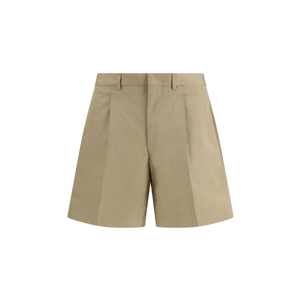 Beige Cotton Bermuda Shorts with Tailored Waistband
