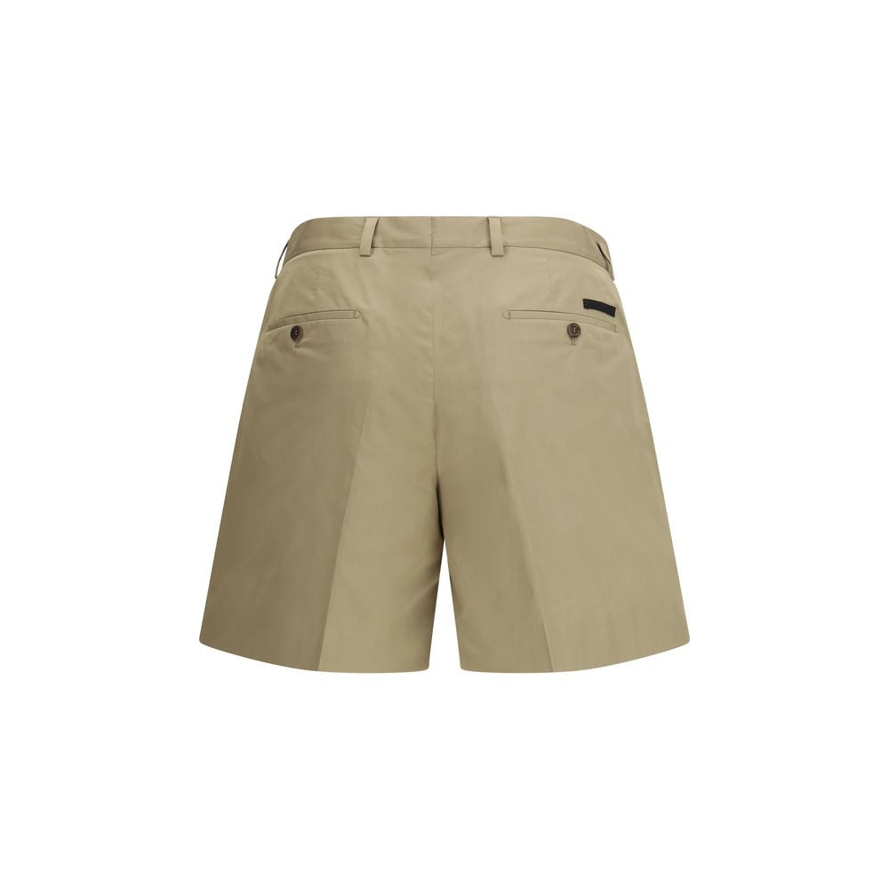 Beige Cotton Bermuda Shorts with Tailored Waistband