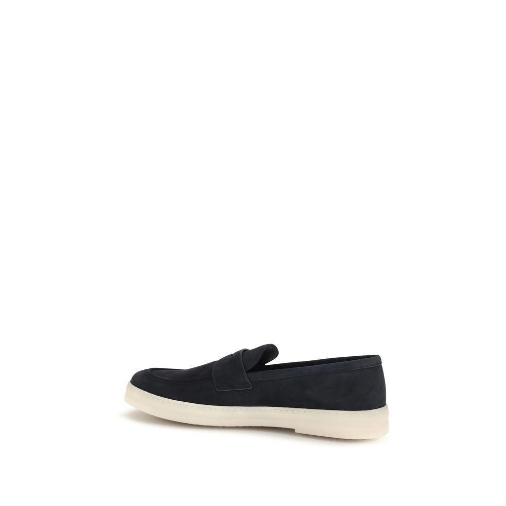 Blue Leather Loafers with Logo Detail by Prada