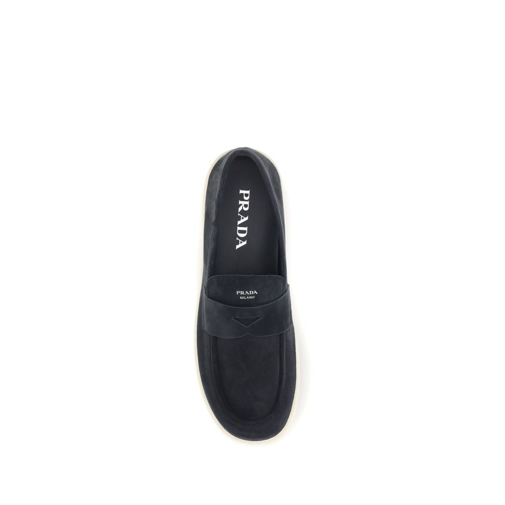 Blue Leather Loafers with Logo Detail by Prada