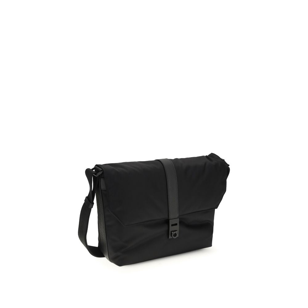 Schwarze Schultertasche aus Synthetik mit Gancini-Drehverschluss