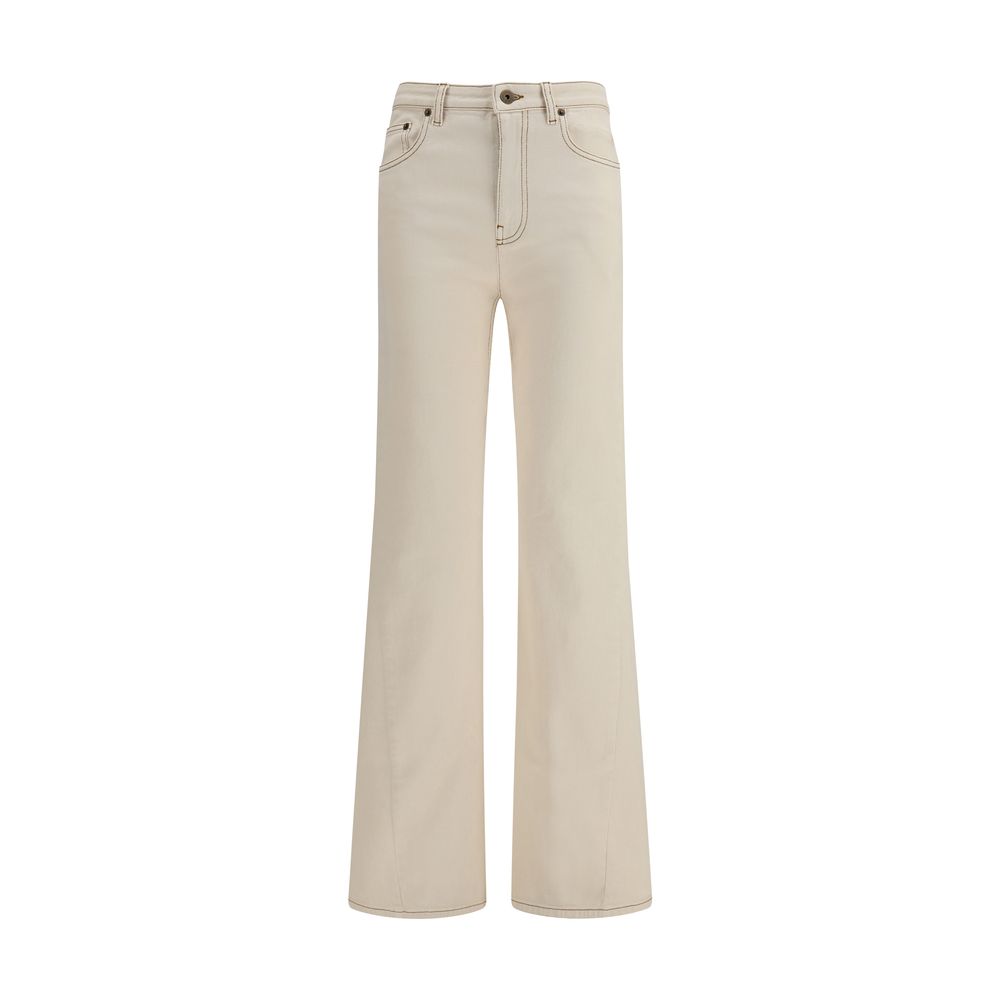 Beige Cotton Bootcut Jeans with Signature Stitching