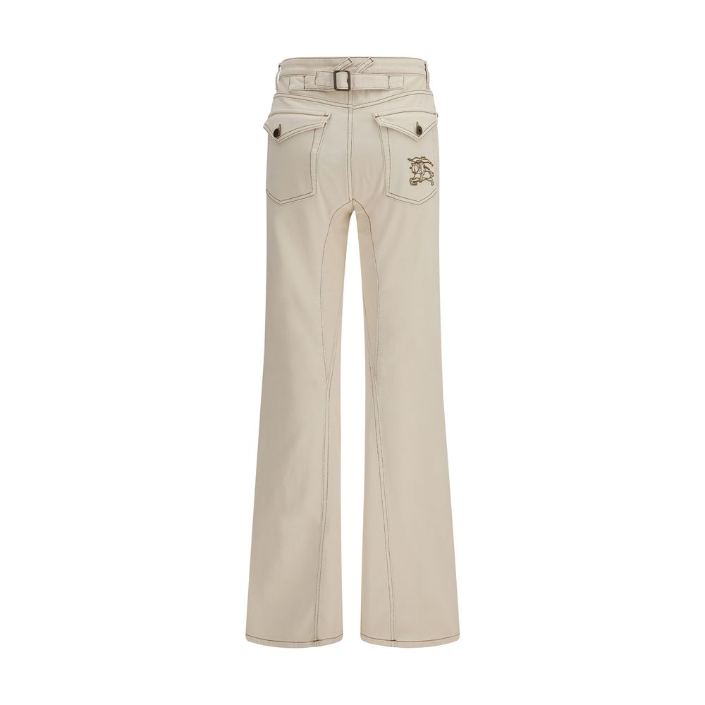 Beige Cotton Bootcut Jeans with Signature Stitching