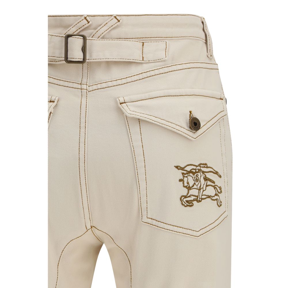 Beige Cotton Bootcut Jeans with Signature Stitching