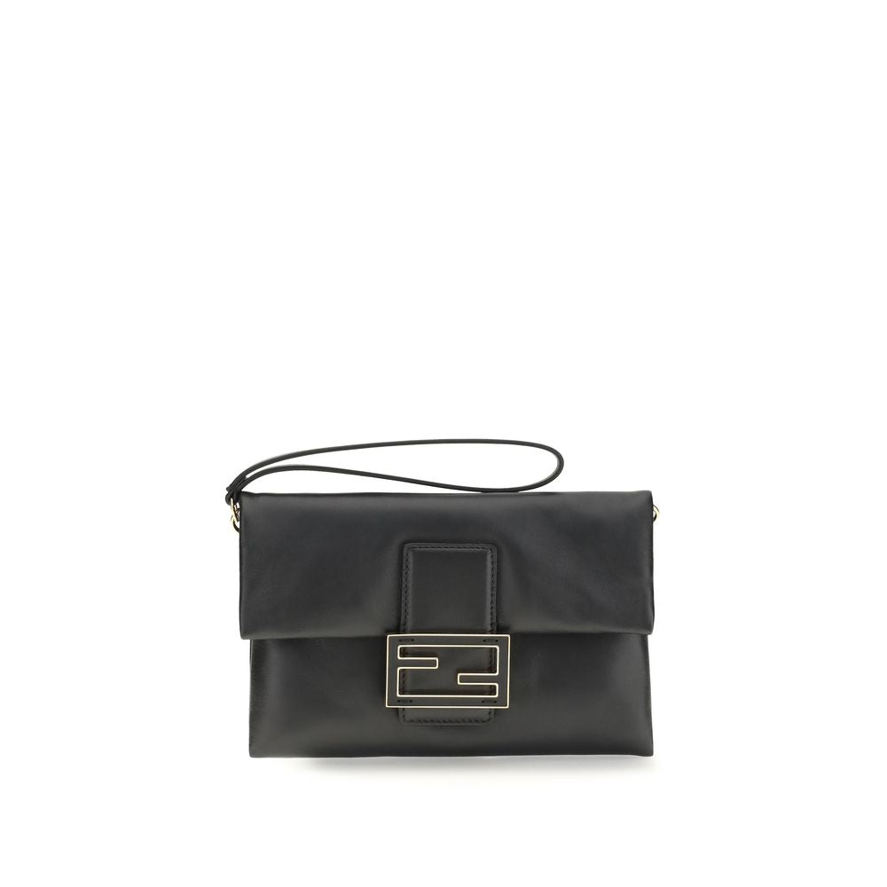 Black Leather Clutch Bag with FF Closure